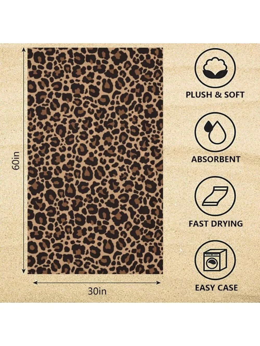 Leopard Print Quick-Dry Beach Towel | Lightweight Absorbent Pool & Travel Towel